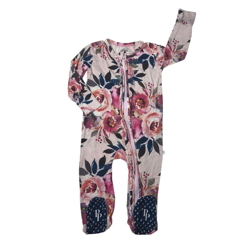 Posh Peanut Bamboo Chelsea Footie‎ 12-18 months Pink Ruffled Bottom Floral